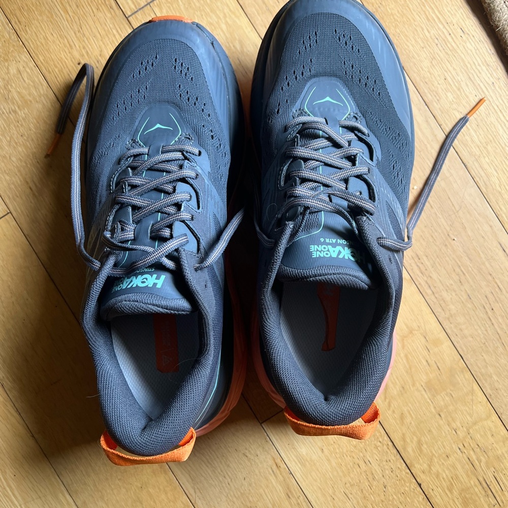 Hoka Gray and Orange Stinson Atr 6